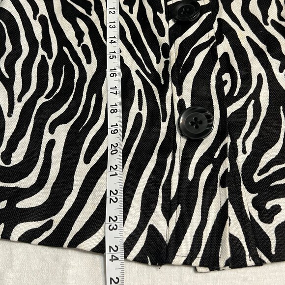 Carole Little Bebra Print Linen Jacket XL Black White Button Front Boxy Retro - Picture 8 of 8